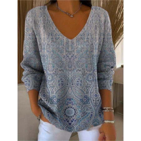 Women Abstract Long Sleeve Tee T-shirt V Neck Printing Casual Spring/Fall Top