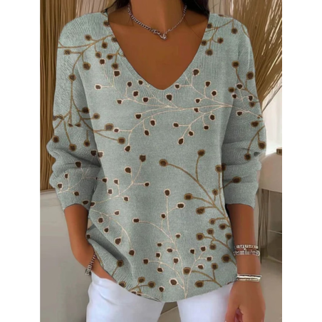 Women Abstract Long Sleeve Tee T-shirt V Neck Printing Casual Spring/Fall Top