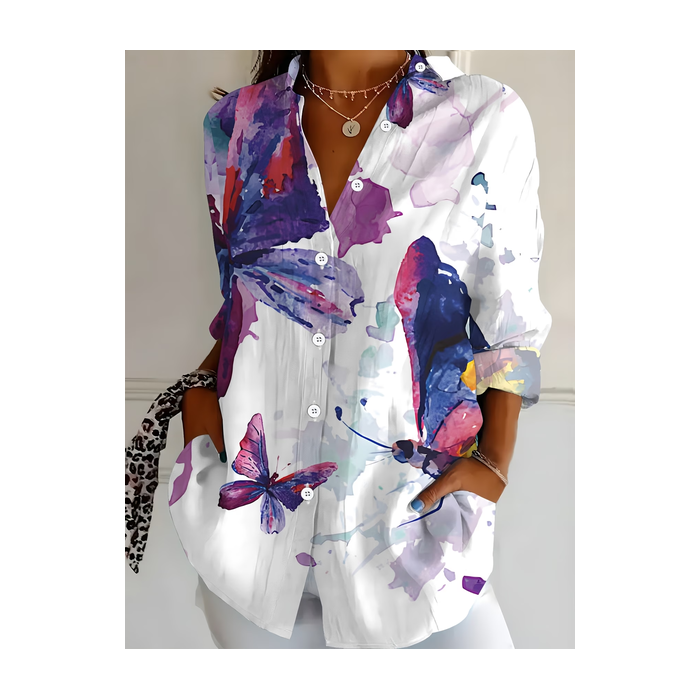 Women Butterfly Shirt Collar Long Sleeve Shirt Buckle Regular Sleeve Casual Daily Spring/Fall Top
