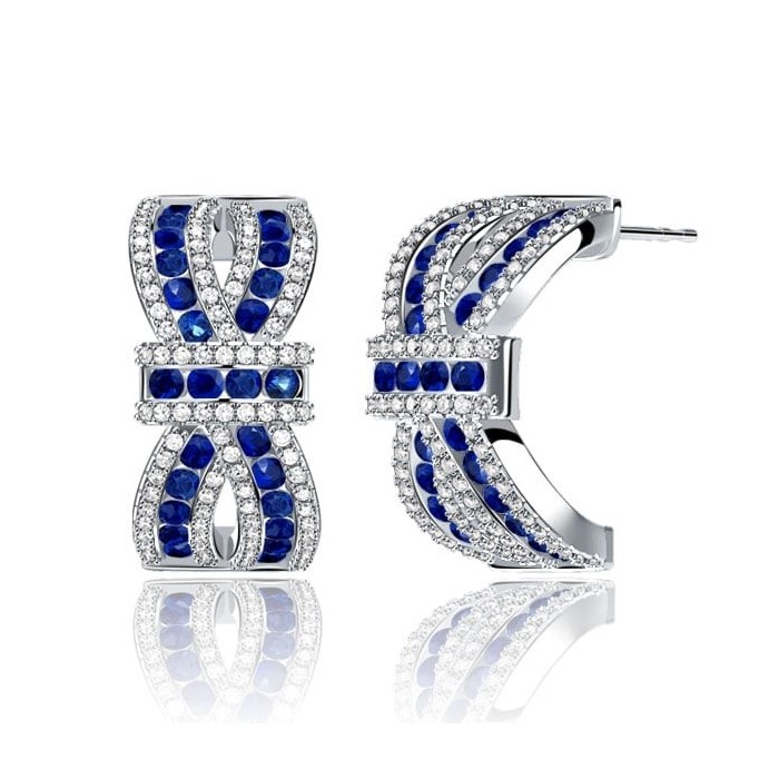 Italo Knot Design Round Cut Blue Sapphire Hoop Earrings For Women