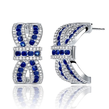 Italo Knot Design Round Cut Blue Sapphire Hoop Earrings For Women