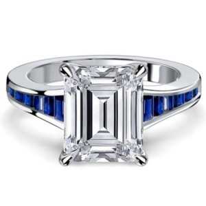 Italo Channel Set Blue Sapphire Emerald Cut Engagement Ring For Women