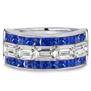 Italo Multi Row Milgrain Princess & Baguette Cut Wedding Band For Women