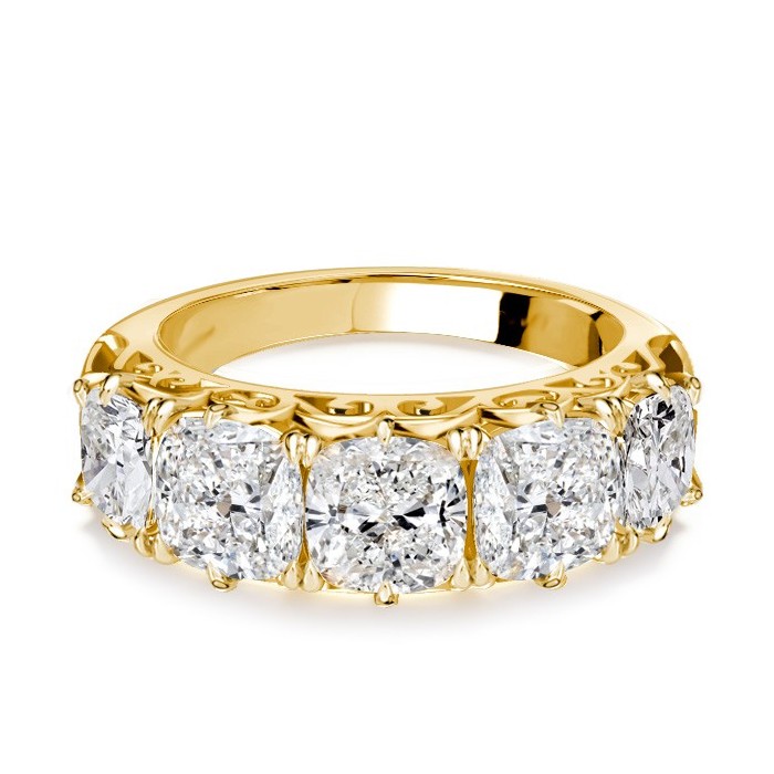 Italo Golden Filigree Cushion Cut Five Stone Wedding Band For Women
