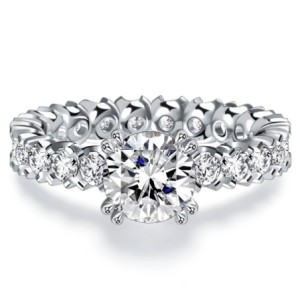 Italo Double Prong Round Cut Eternity Classic Engagement Ring For Women