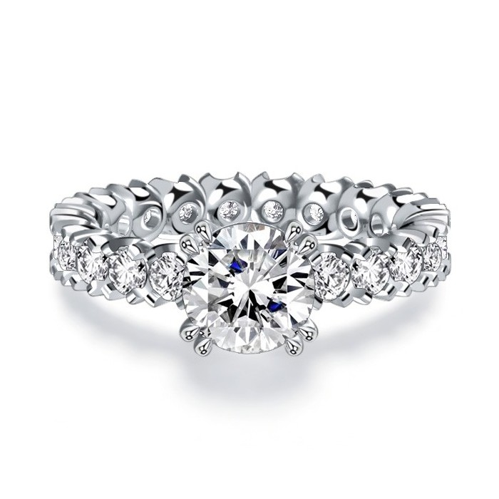 Italo Double Prong Round Cut Eternity Classic Engagement Ring For Women