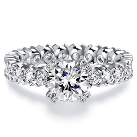 Italo Double Prong Round Cut Eternity Classic Engagement Ring For Women