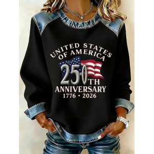 Women Text Letters Crew Neck Printing Vintage Spring/Fall Long Sleeve Sweatshirt