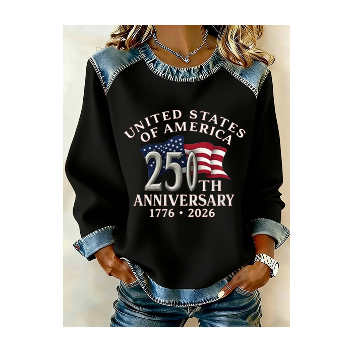 Women Text Letters Crew Neck Printing Vintage Spring/Fall Long Sleeve Sweatshirt