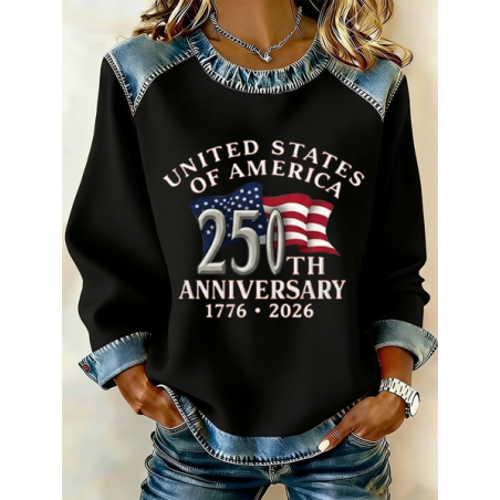 Women Text Letters Crew Neck Printing Vintage Spring/Fall Long Sleeve Sweatshirt