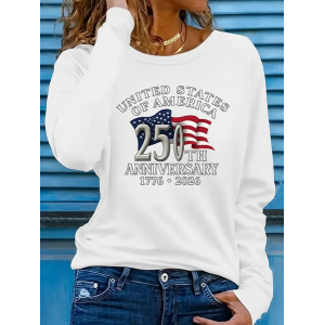 Women Text Letters Long Sleeve Tee T-shirt Crew Neck Printing Casual Graphic Tee Spring/Fall Top