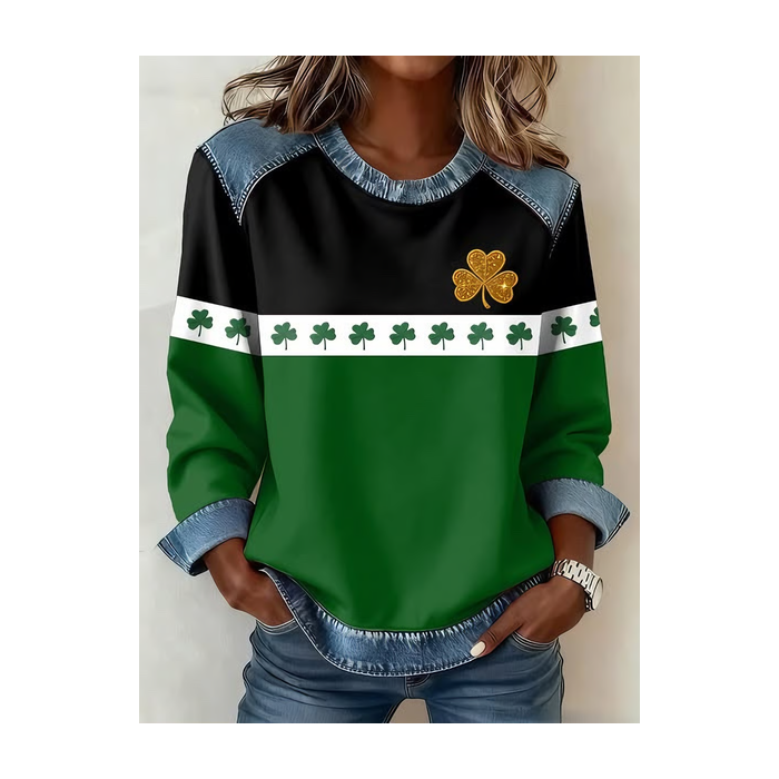 Women Shamrock Crew Neck Printing Vintage Spring/Fall Long Sleeve Sweatshirt