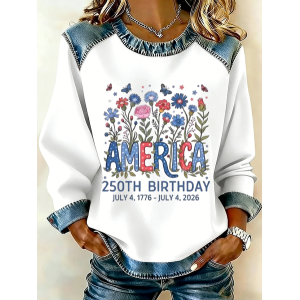 Women Floral Crew Neck Printing Vintage Spring/Fall Long Sleeve Sweatshirt