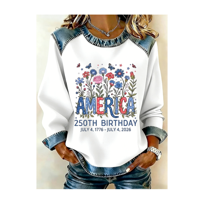 Women Floral Crew Neck Printing Vintage Spring/Fall Long Sleeve Sweatshirt