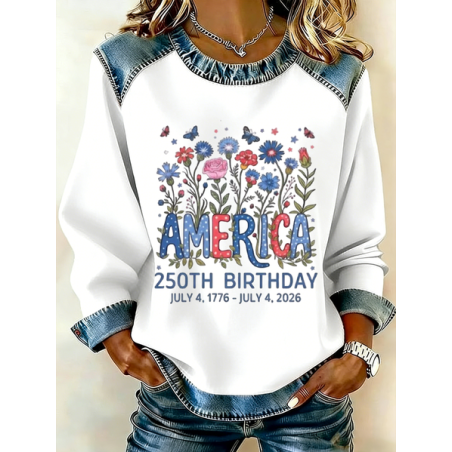 Women Floral Crew Neck Printing Vintage Spring/Fall Long Sleeve Sweatshirt