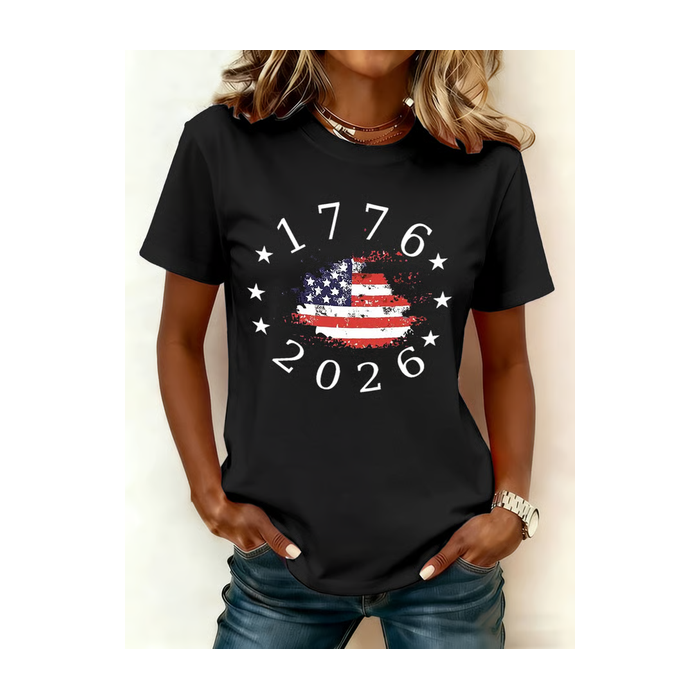 Women America Flag Short Sleeve Tee T-shirt Crew Neck Printing Casual Graphic Tee Summer Top