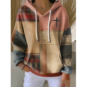 Women Contrast Stitching Printing Long Sleeve Casual Daily Spring/Fall Hoodie