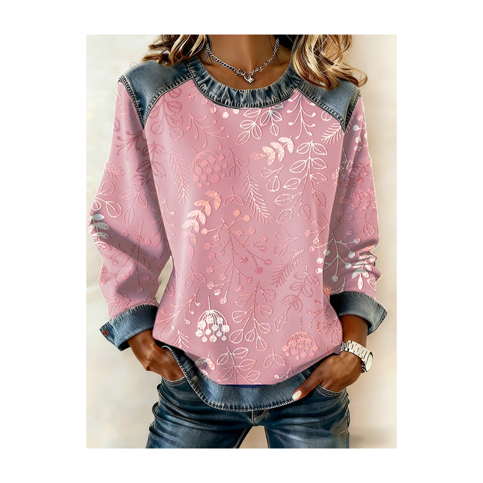 Women Floral Crew Neck Printing Vintage Spring/Fall Long Sleeve Sweatshirt