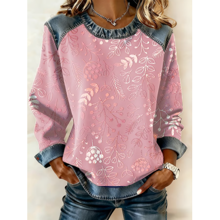 Women Floral Crew Neck Printing Vintage Spring/Fall Long Sleeve Sweatshirt