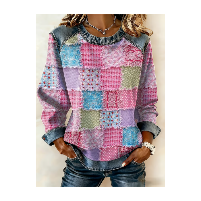 Women Abstract Crew Neck Printing Vintage Spring/Fall Long Sleeve Sweatshirt