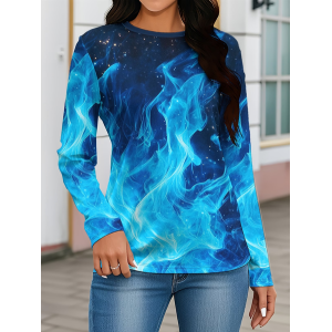 Women Abstract Long Sleeve Tee T-shirt Crew Neck Printing Casual Graphic Tee Spring/Fall Top