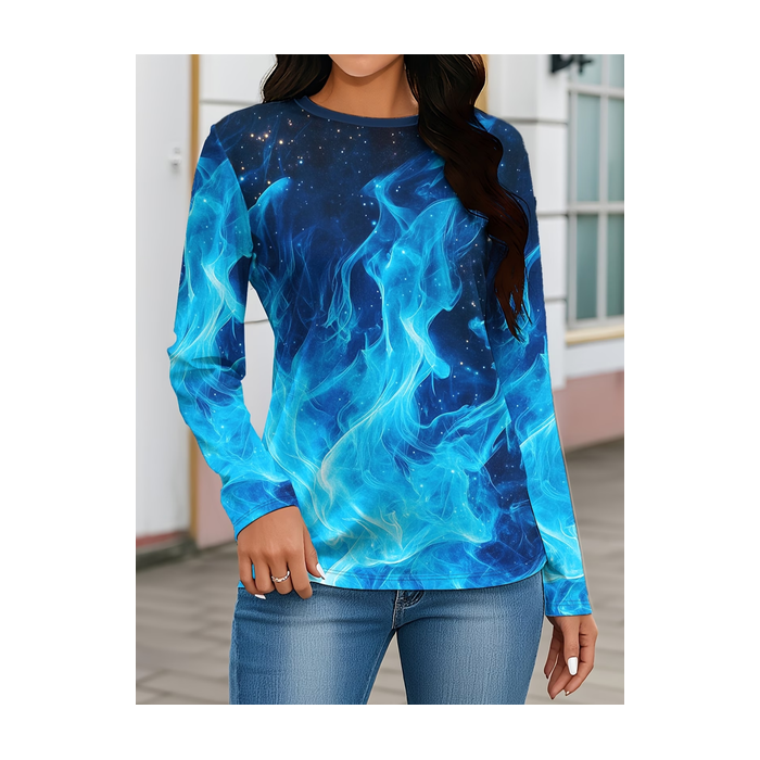Women Abstract Long Sleeve Tee T-shirt Crew Neck Printing Casual Graphic Tee Spring/Fall Top