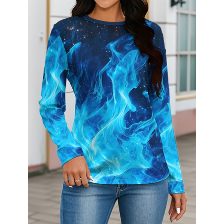 Women Abstract Long Sleeve Tee T-shirt Crew Neck Printing Casual Graphic Tee Spring/Fall Top