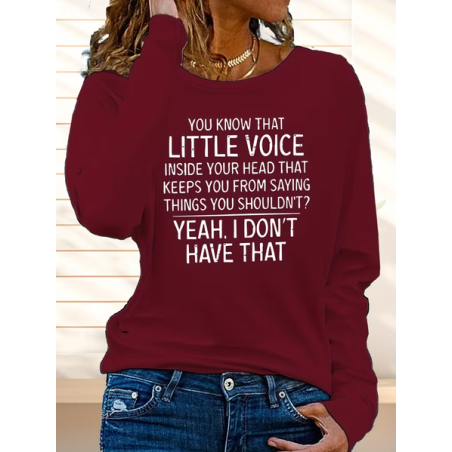 Women Text Letters Long Sleeve Tee T-shirt Crew Neck Printing Casual Graphic Tee Spring/Fall Top