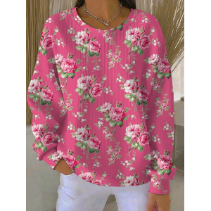 Women Floral Crew Neck Printing Casual Spring/Fall Long Sleeve Sweatshirt