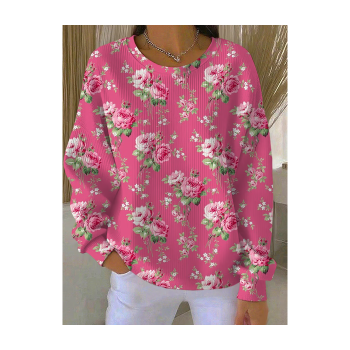 Women Floral Crew Neck Printing Casual Spring/Fall Long Sleeve Sweatshirt