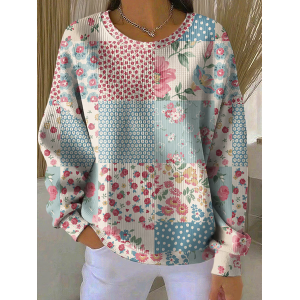 Women Floral Crew Neck Printing Casual Spring/Fall Long Sleeve Sweatshirt