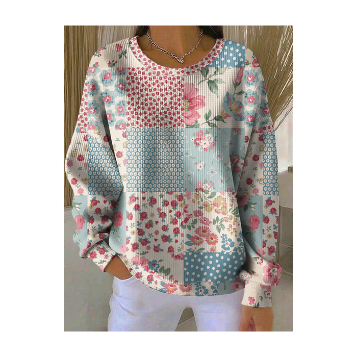 Women Floral Crew Neck Printing Casual Spring/Fall Long Sleeve Sweatshirt