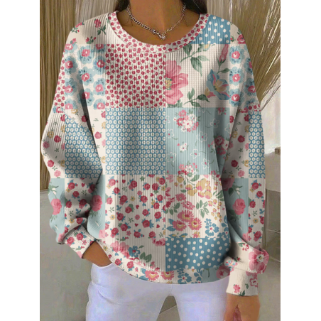 Women Floral Crew Neck Printing Casual Spring/Fall Long Sleeve Sweatshirt