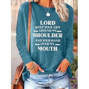 Women Text Letters Long Sleeve Tee T-shirt Crew Neck Printing Casual Graphic Tee Spring/Fall Top