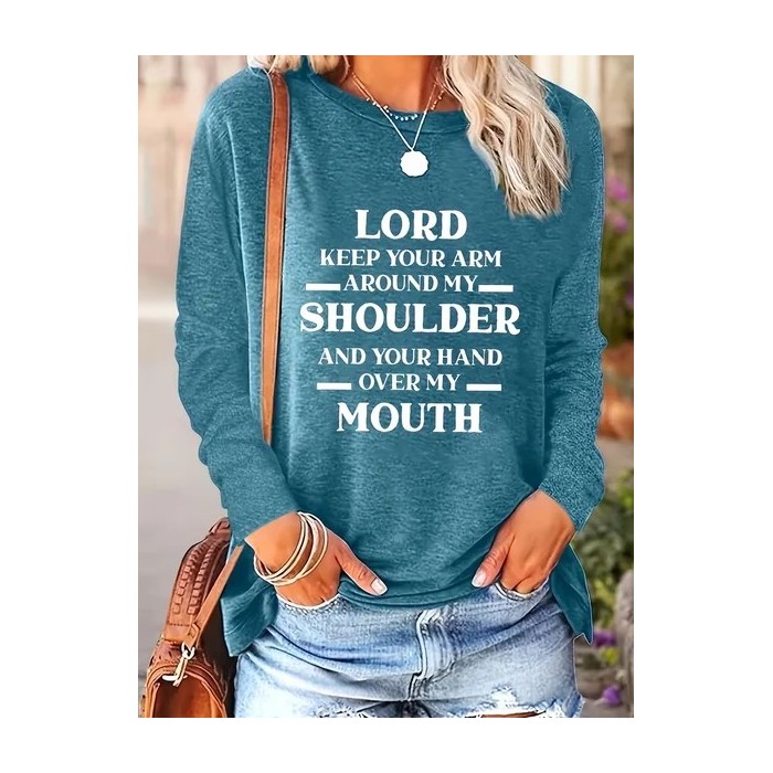 Women Text Letters Long Sleeve Tee T-shirt Crew Neck Printing Casual Graphic Tee Spring/Fall Top