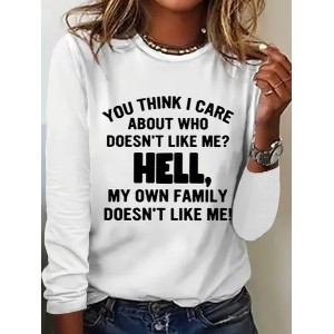 Women Text Letters Long Sleeve Tee T-shirt Crew Neck Printing Casual Graphic Tee Spring/Fall Top