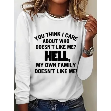 Women Text Letters Long Sleeve Tee T-shirt Crew Neck Printing Casual Graphic Tee Spring/Fall Top