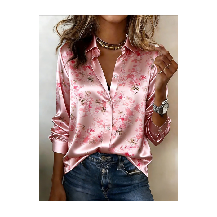 Women Floral Shawl Collar Long Sleeve Shirt Casual Daily Spring/Fall Top