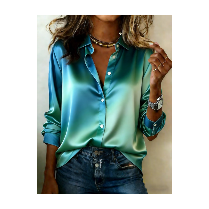 Women Ombre Shawl Collar Long Sleeve Shirt Casual Daily Spring/Fall Top