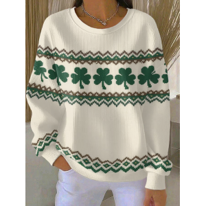 Women Shamrock Crew Neck Printing Casual Spring/Fall Long Sleeve Sweatshirt