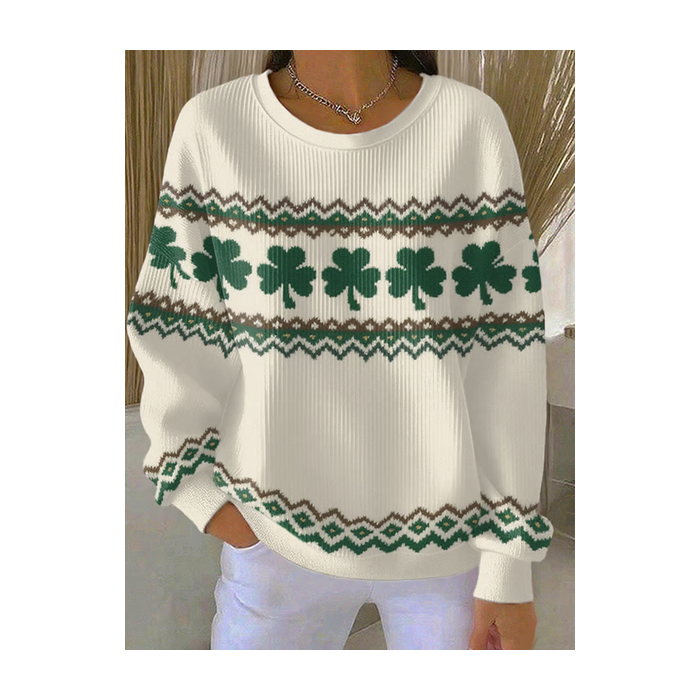 Women Shamrock Crew Neck Printing Casual Spring/Fall Long Sleeve Sweatshirt