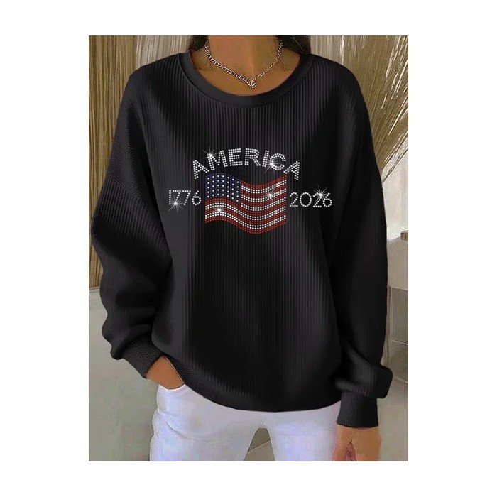 Women Text Letters Crew Neck Printing Casual Spring/Fall Long Sleeve Sweatshirt