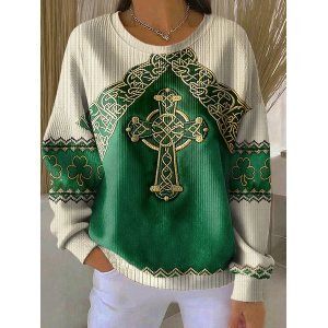 Women Festival Crew Neck Printing Casual Spring/Fall Long Sleeve Sweatshirt