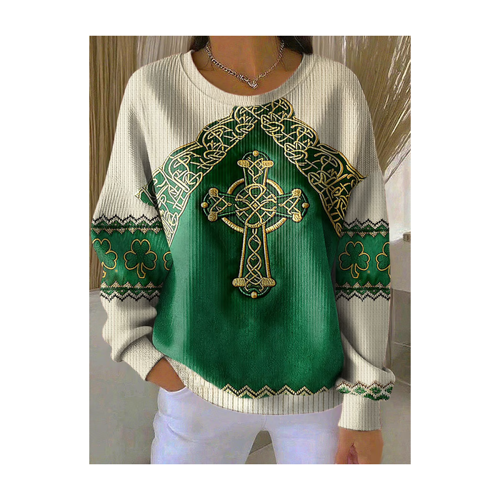 Women Festival Crew Neck Printing Casual Spring/Fall Long Sleeve Sweatshirt