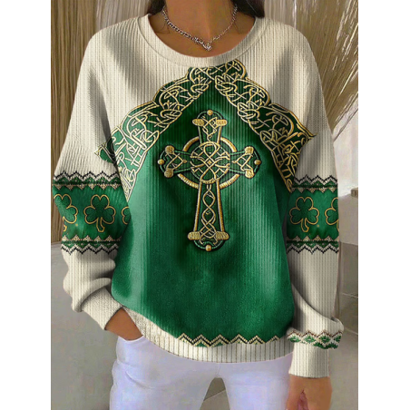 Women Festival Crew Neck Printing Casual Spring/Fall Long Sleeve Sweatshirt