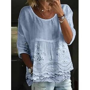 Women Floral Half Sleeve Shirt Summer Printing Crew Neck Daily Casual Top