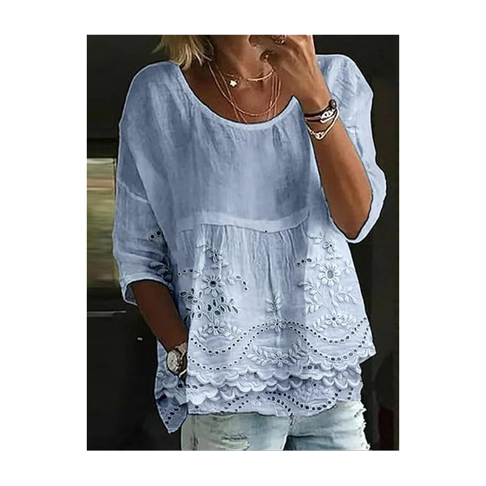 Women Floral Half Sleeve Shirt Summer Printing Crew Neck Daily Casual Top