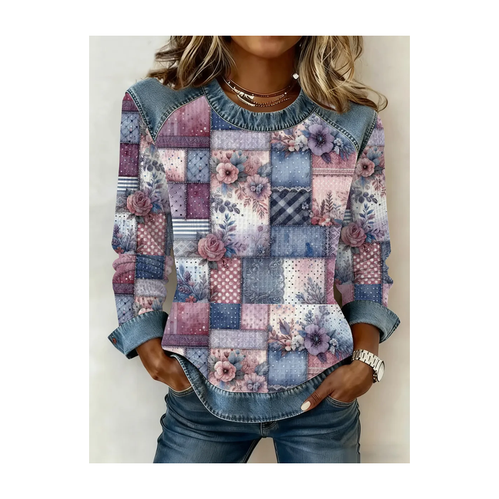 Women Floral Crew Neck Printing Vintage Spring/Fall Long Sleeve Sweatshirt