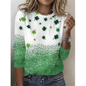 Women Shamrock Long Sleeve Tee T-shirt Crew Neck Printing Casual Graphic Tee Spring/Fall Top