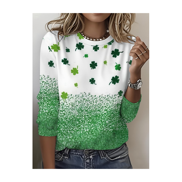 Women Shamrock Long Sleeve Tee T-shirt Crew Neck Printing Casual Graphic Tee Spring/Fall Top